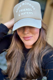 Good Morning Friend & Haters Trucker Hat (Tan)